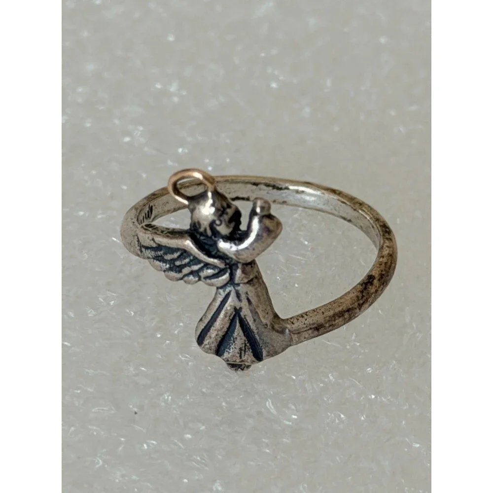 Irene Reiman Sterling Silver 14K Gold Halo Praying Angel Bypass Ring Size 5.5